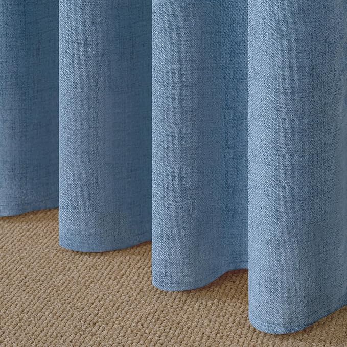 YoungsTex Denim Blue Linen Semi Sheer Curtains 80 Inch Length - Image 6