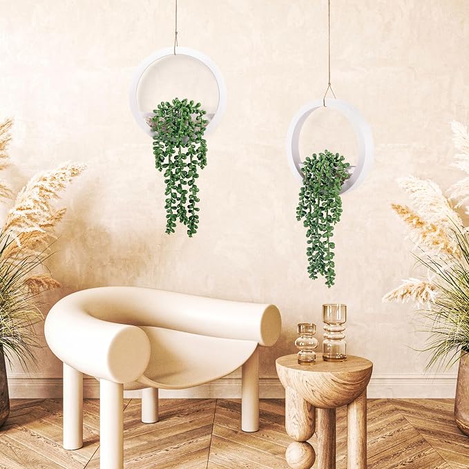 Der Rose 2 Pack 15" Artificial Hanging Plants in White Pots - Image 5