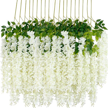 12Pcs Artificial Wisteria Flowers 3.6 Feet/Piece White Dense Artificial Fake by HanYun