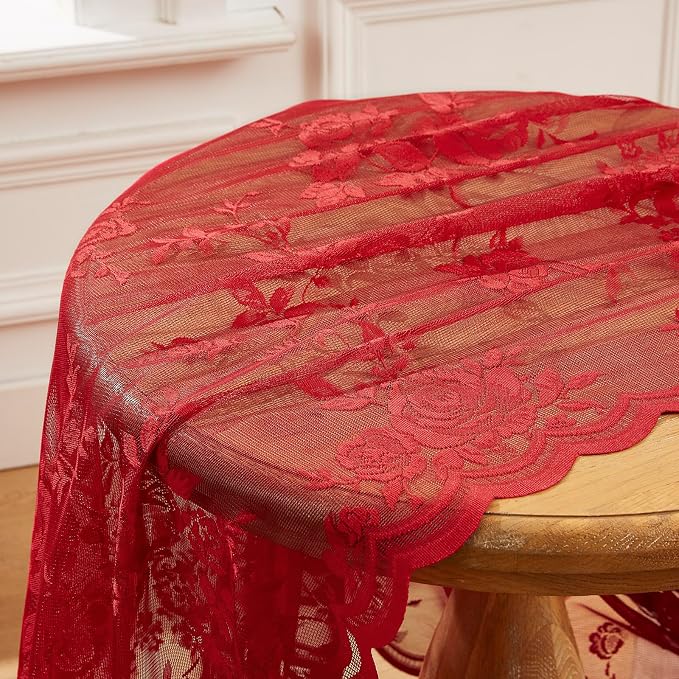 Red Lace Curtains 84 Inches Long 2 Panels - Image 7
