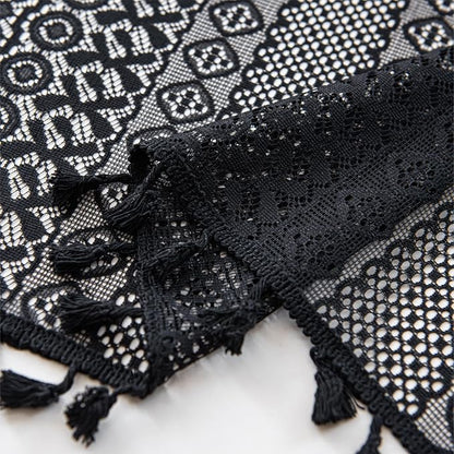 Sutuo Home Black Boho Valance Curtains Crochet Lace Sheer Bohemian Hollow - Image 8