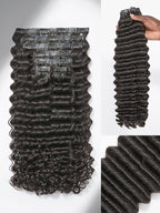 LUVME Hair Extensions Natural Black 30 Inch 135g 7pcs Real Human Hair Loose Deep Wavy Remy Clip in Human Hair Extensions Thick Hair