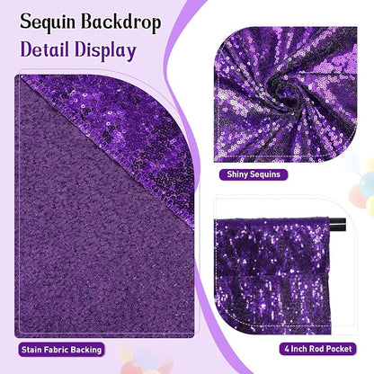 SquarePie 8x10ft Purple Sequin Backdrop, High Density Non-Transparent Glitter - Image 2