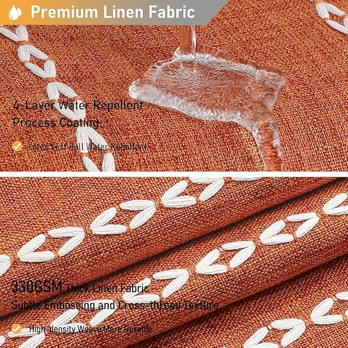60 x 84 Boho Linen Heavy Duty Cloth Shower Curtain Set, Burnt Orange | Narrow - Image 4