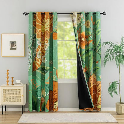 Tyrot Sage Green Boho Floral 100% Blackout Curtains - Image 8