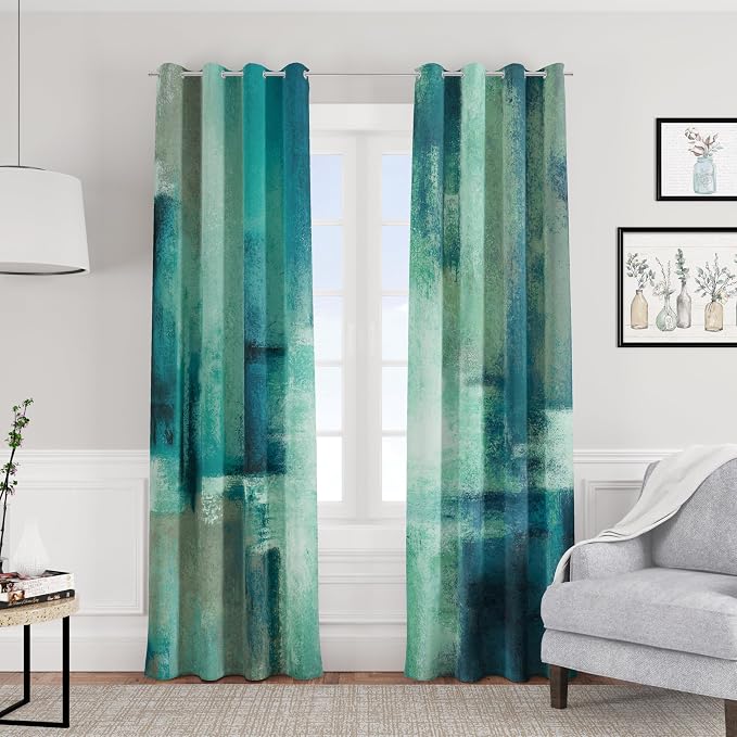 Asuexpect Teal Curtains 2 Panels Abstract Rust Curtain Room Darkening Grommet - Image 4