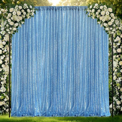 Baby Blue Glitter Sequin Backdrop Curtains 2 Pcs 5FTx10FT Baby Shower Party - Image 8