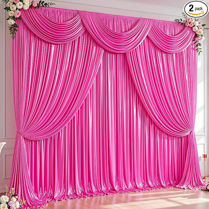 20x10ft Hot Pink Glitter Backdrop Curtain by Partisky