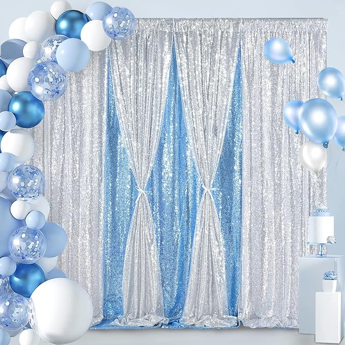 8ft x 8ft Silver Sequin Backdrop CurtainBackdrop - Image 2