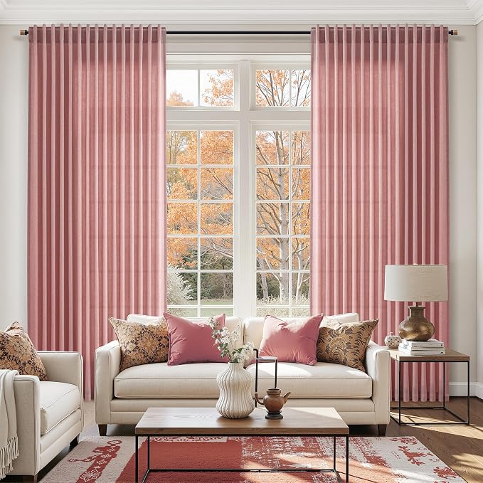 Canyon Rose Linen Curtains for Living Room 105 Inches Long Light Filtering Semi - Image 6