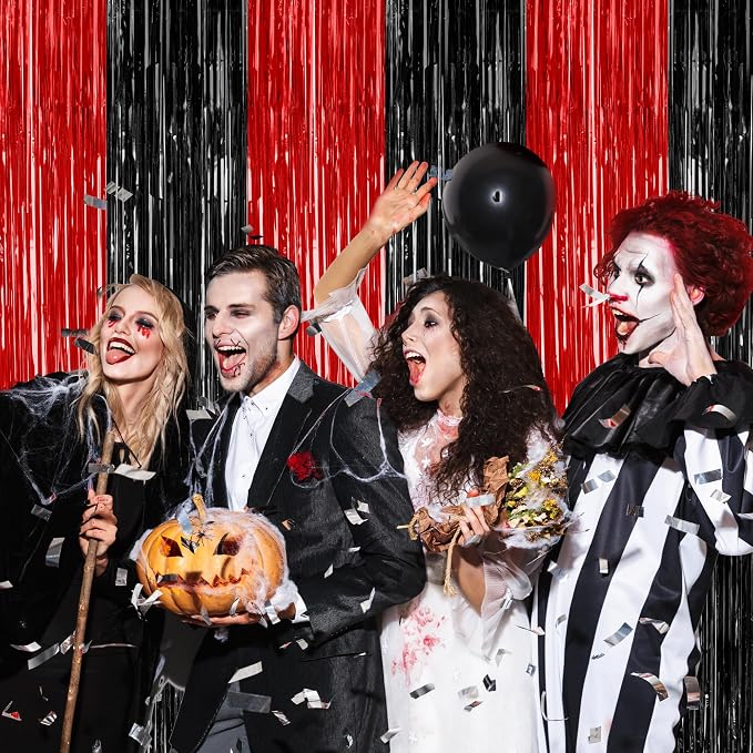 ZATAYE 4 Pack Black Red Halloween Foil Curtain Streamer Decorations | Black Red - Image 6