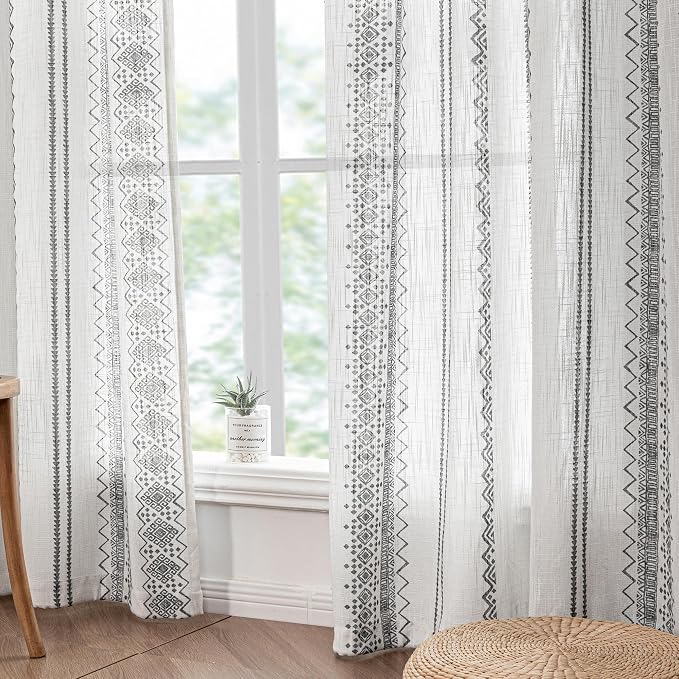 Boho Curtains 84 Inches Long for Living Room Bohemian Geometric Printed Linen - Image 5