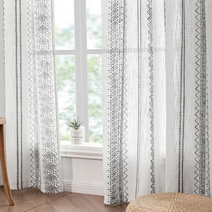 Boho Curtains 84 Inches Long for Living Room Bohemian Geometric Printed Linen - Image 5