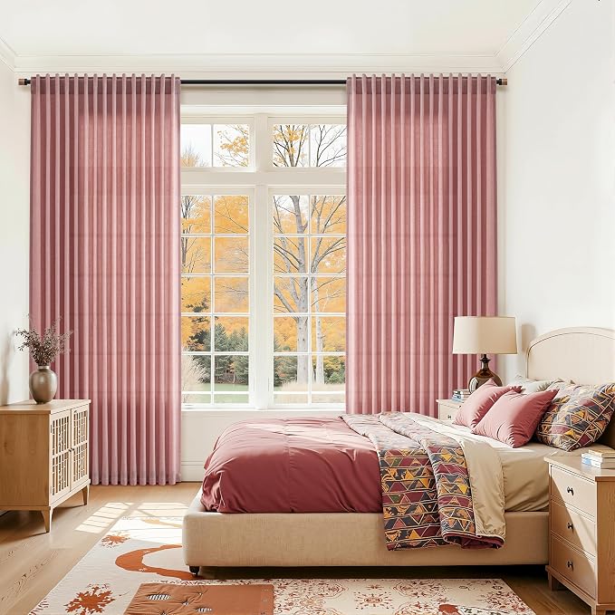 Canyon Rose Linen Curtains for Living Room 100 Inches Long Light Filtering Semi - Image 7