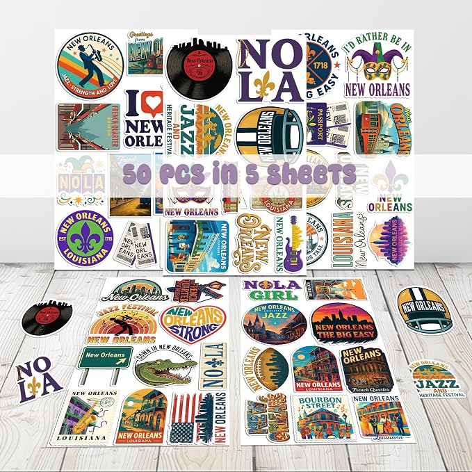 50 Pcs New Orleans Stickers Louisiana Travel Sticker America Themed Vinyl Decal - Image 2