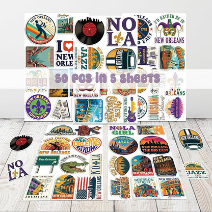 50 Pcs New Orleans Stickers Louisiana Travel Sticker America Themed Vinyl Decal - Image 2