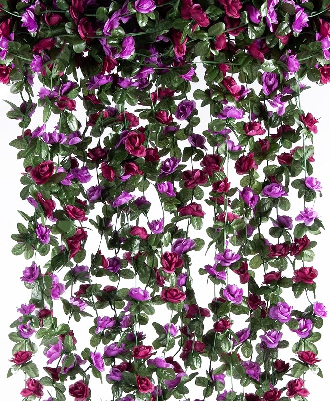Artificial Flower Garland 8pcs 8.2ft Rose Vine Decor, Hanging Faux Roses String - Image 9