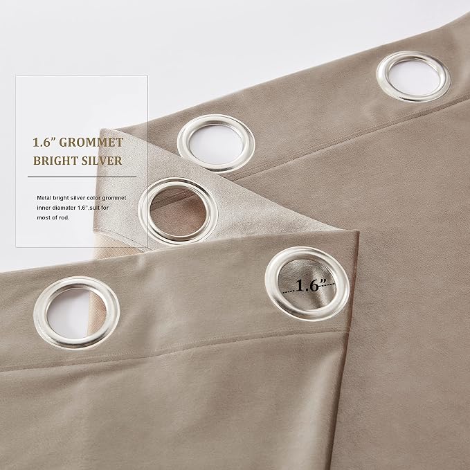 BULBUL Taupe Velvet Blackout Curtains 120 inch Long - Image 3