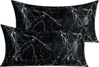 NTBAY 2 Pack Satin King Pillowcases for Hair and Skin, Luxurious and Silky Marbling Printed Pillow Cases with Envelope Closure, 20x36 Inches, Black