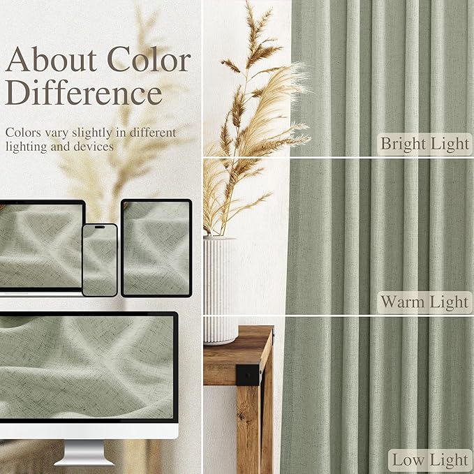 Sage Green Linen Blend Light Filtering Curtains 86 Inches Long 2 Panel Set - Image 4
