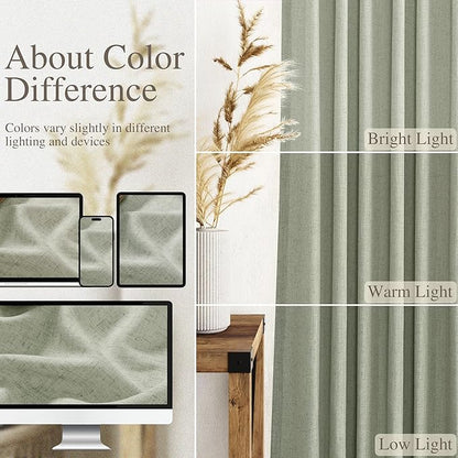 Sage Green Linen Blend Light Filtering Curtains 86 Inches Long 2 Panel Set - Image 4