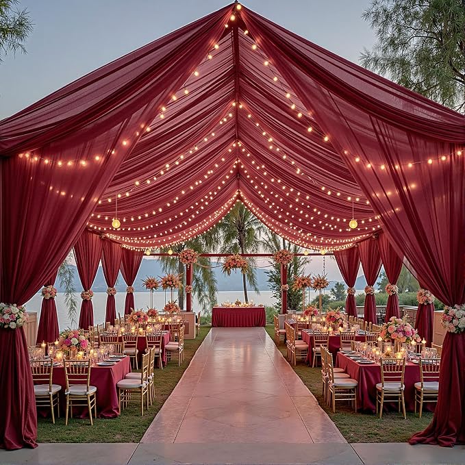 6 Panels Burgundy Ceiling Drapes - Image 7