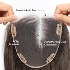 Full Hand Tied Hair Toppers for Women Remy Human Hair Lace Front Topper 14 Inch 6"×6" Partial wig Cover Thinning Hair or Loss No Bangs Top Hair Pieces (Dark Brown Highlights)