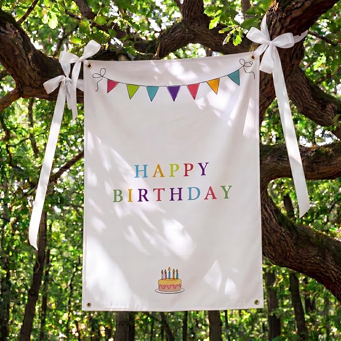 Oudain 29x39 Inch Happy Birthday Burlap Banner, Fabric Party Decorations by Oudain