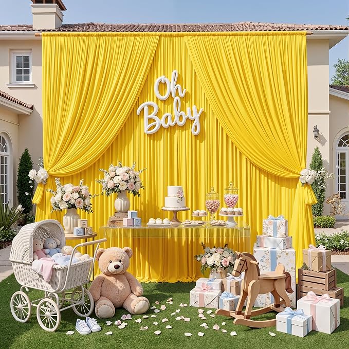 20ft x 10ft Wrinkle Free Yellow Backdrop Curtains - Image 7