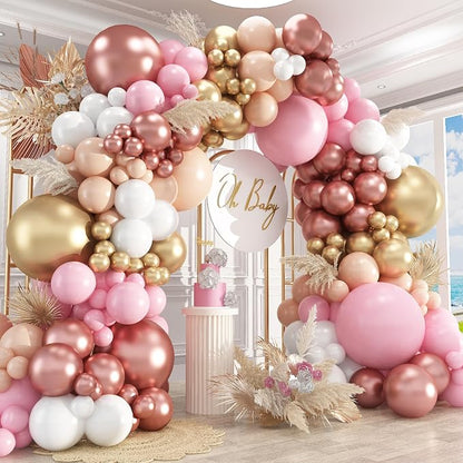 412Pcs Rose Gold Balloon Garland Arch Kit, 18 12 10 5 Inch Nude Pastel Pink by PAXILE