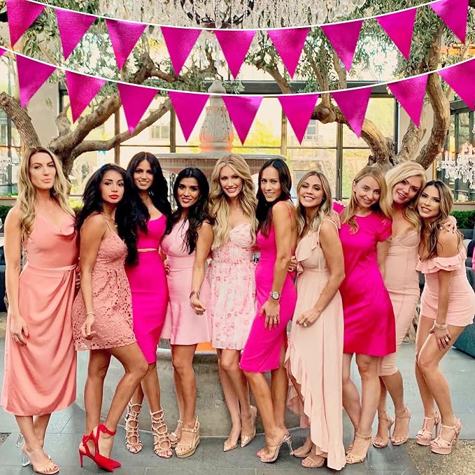 Hot Pink Party Decorations Triangle Pennant Banner Flag Rose Pink Metallic - Image 6