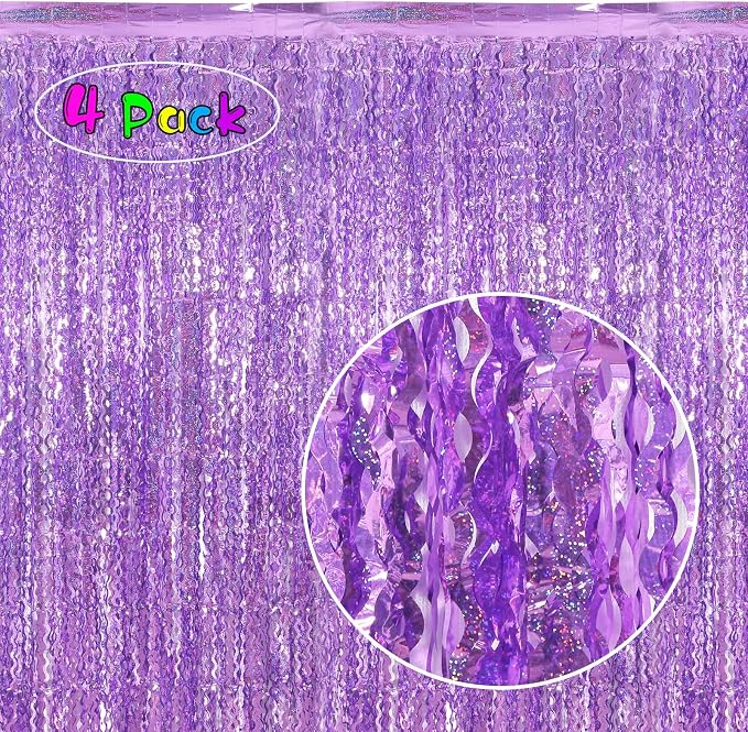 4 Pack Sparkle Wavy Purple Tinsel Curtain Party Backdrop - Image 2
