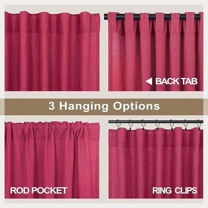 Pitalk Hot Pink Semi Sheer Curtains 96 Inch Long 2 Panel Set Rod Pocket Back - Image 4