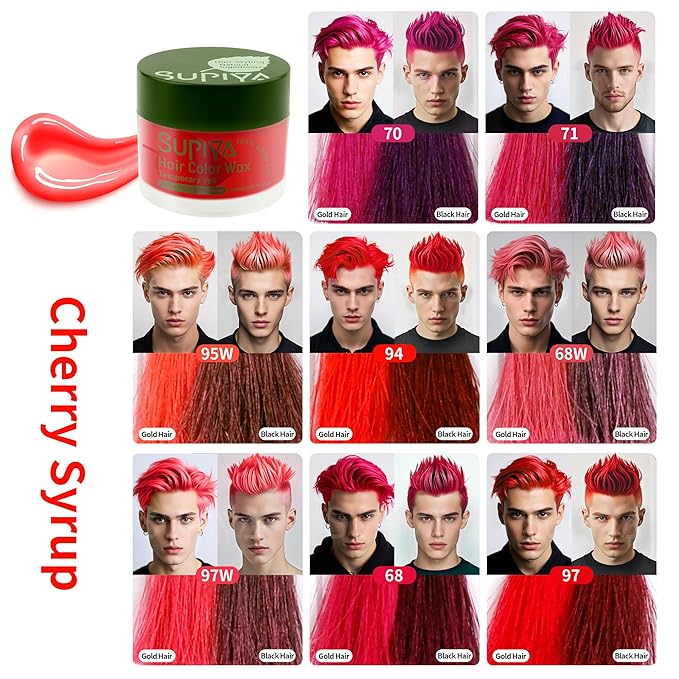 Temporary Hair Color Wax for Men - SUPIYA Washable Hair Wax Color, All-Day Hold Disposable Hair Wax for Christmas, Cosplay & Daily (Berry Color #71)