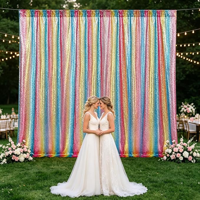 Hahuho Rainbow Sequin Backdrop Curtain, Party Decoration（6 Panels, 2FT x 8FT - Image 4