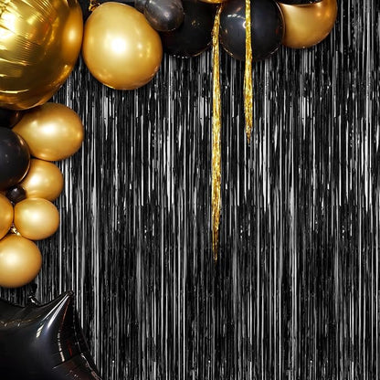ZATAYE 2 Pack Black Foil Curtain Backdrop Birthday Party Decorations | Black - Image 7