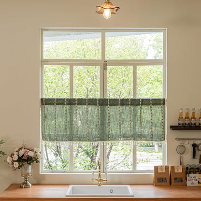 Sutuo Home Olive Green Boho Short Curtains Valance - Image 2