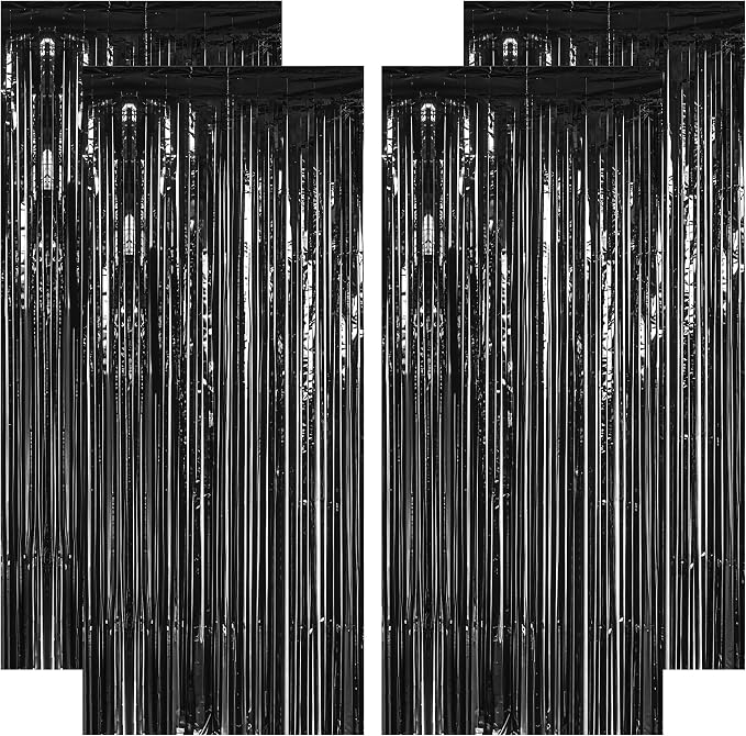 ZATAYE 4 Pack Black Halloween Foil Curtain Streamer Decorations | Black by ZATAYE