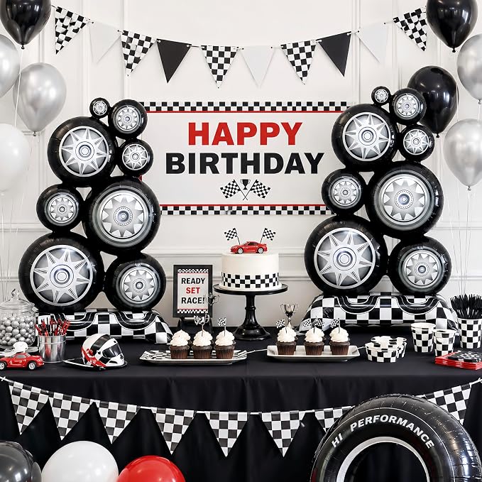 2Pcs Self Standing Racing Tire Balloon/Giant 3.5Ft Black White Checkered - Image 6