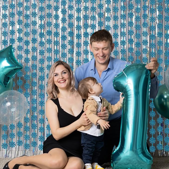 BRAVESHINE Blue Hanging Foil Fringe Snow Flakes Party Snowflake Backdrop | 2 - Image 8