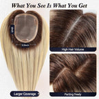 starluck Hair Toppers for Women Real Human Hair,6"*5.5"MONO Large Base, Real HumanHair Toppers for Women with Thinning,65g Hand-moven Topper,Gray Roots,High Volume,Ombre Blonde with Brown Highlight