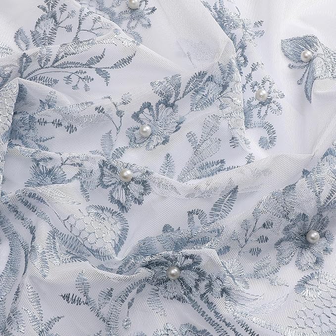 White Sheer Voile Curtains Blue Embossed Butterflies 54Wx72L Inch | Light - Image 7