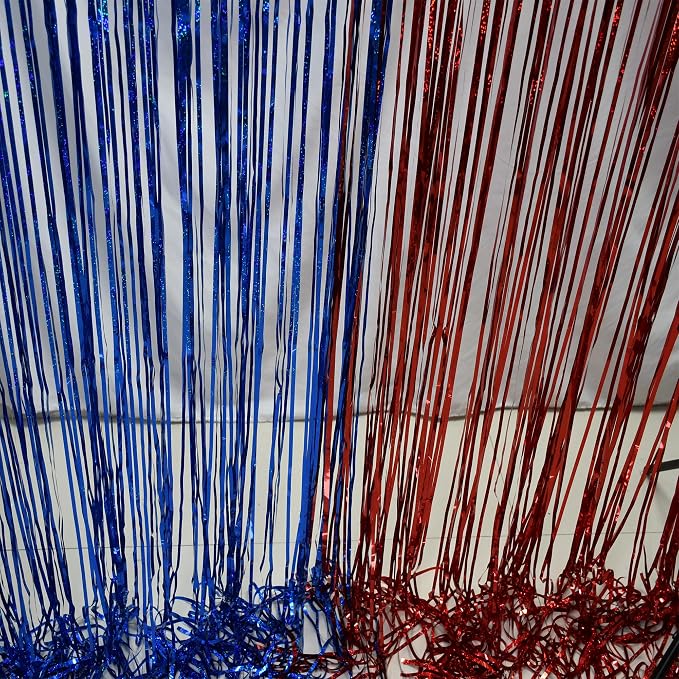 BRAVESHINE Red Blue Tinsel Foil Fringe Curtains | Party Steamers Backdrop | 2 - Image 3