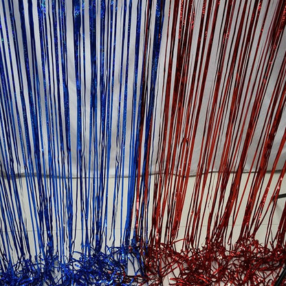 BRAVESHINE Red Blue Tinsel Foil Fringe Curtains | Party Steamers Backdrop | 2 - Image 3