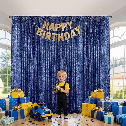 Sugargirl Navy Sequin Backdrop Curtain 3 Panels 2FTx8FT Glitter Navy Background - Image 2