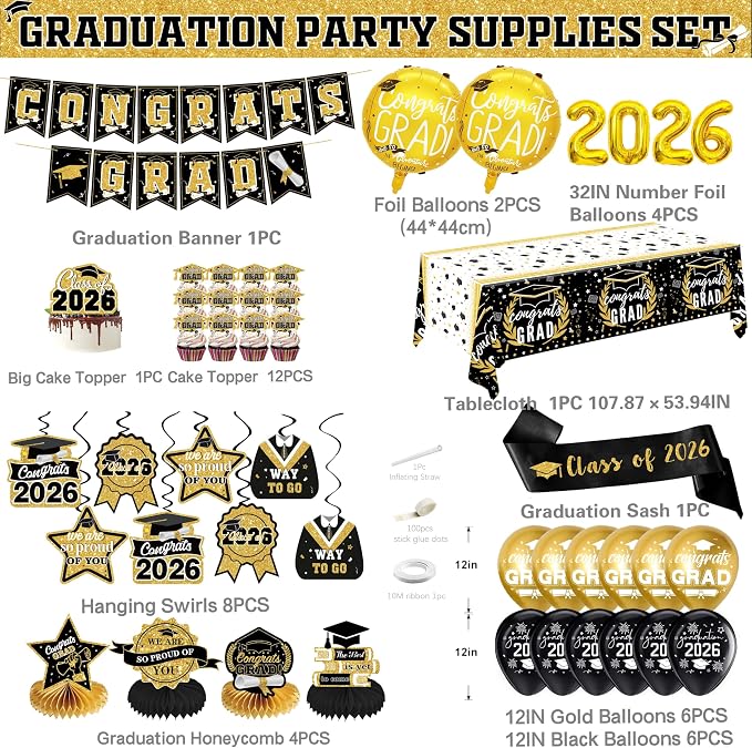 Black and Gold Graduation Decorations 2026 Class of 2026 Decorations - Image 2
