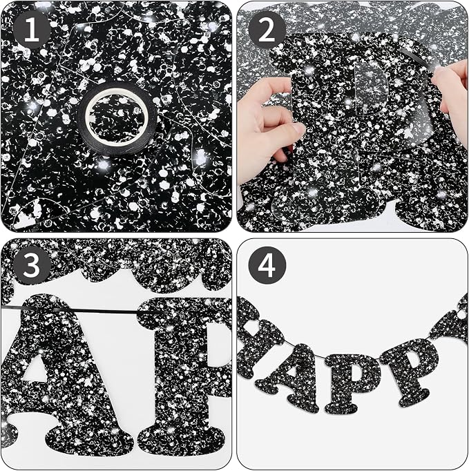 Black Happy Birthday Banner Birthday Party Decorations Happy Birthday Banner - Image 7