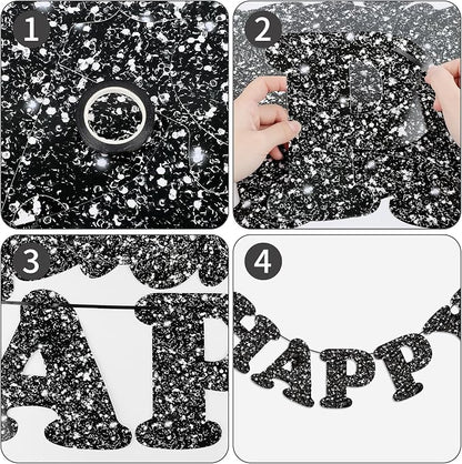 Black Happy Birthday Banner Birthday Party Decorations Happy Birthday Banner - Image 7