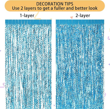 3 Pack Blue Wavy Tinsel Foil Fringe Curtain - Image 5