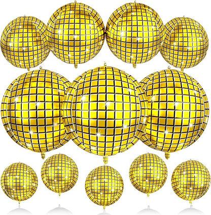 12Pcs Disco Ball Balloons Gold, Giant Metallic Gold Disco Foil Balloons by BIAPIAN